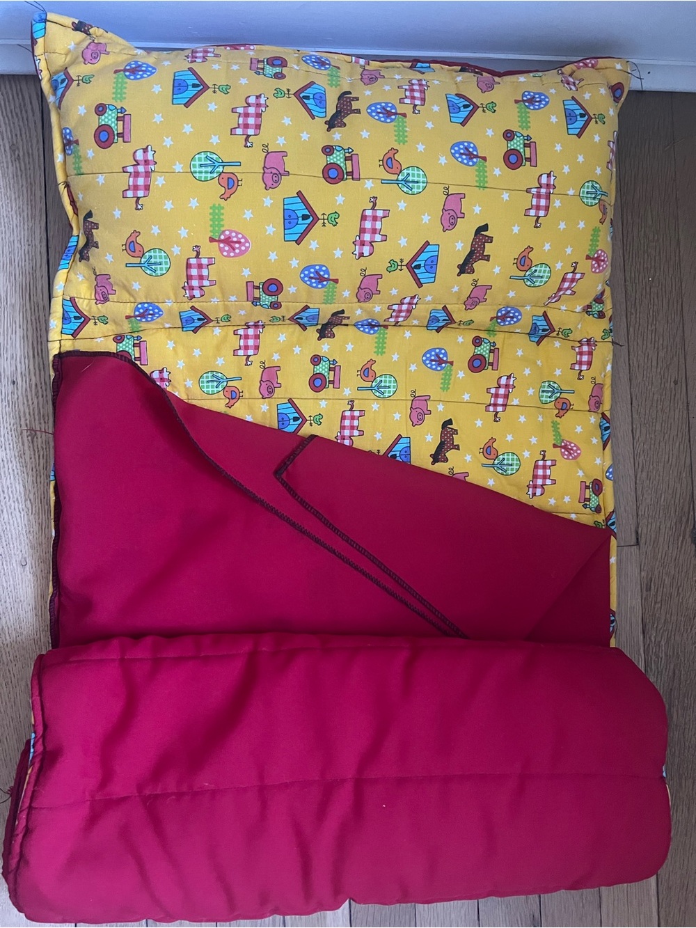 Yellow & Red Children's Napping Pad - Playful Camping Print